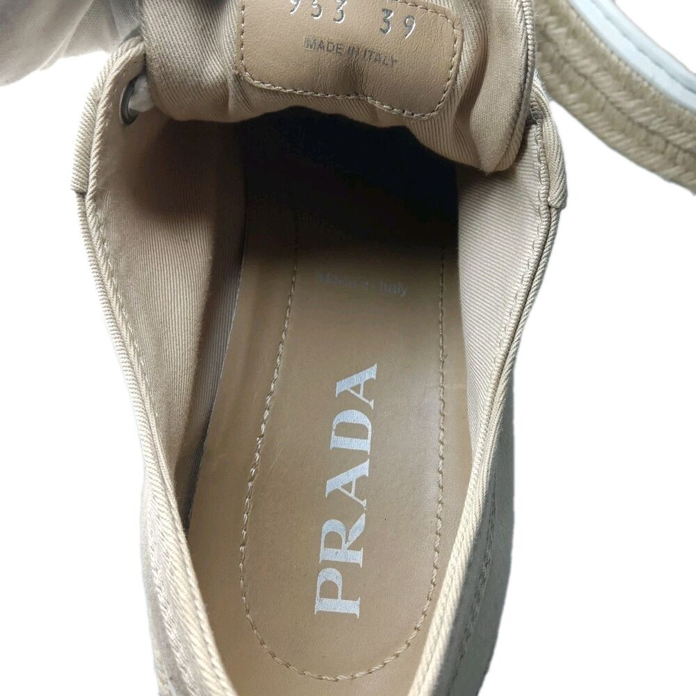 Prada Espadrilles Platform Shoes Beige Canvas  Sneakers Women's Size 39 - Picture 10 of 15